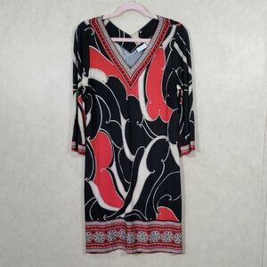 05153 Chico's black, red & tan knit 7/8 sleeve dress 1 M